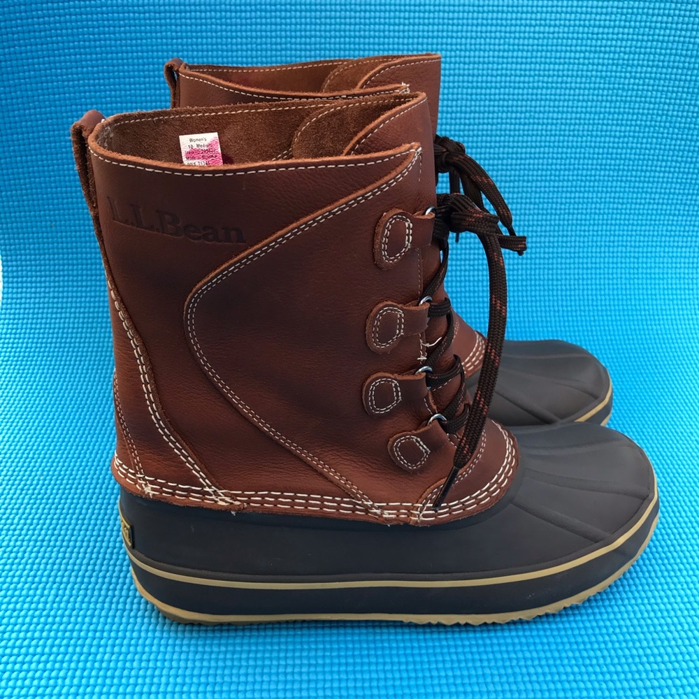 L.L Bean Womens Snow Shoes Brown Tumbled Leather Waterproof Boots